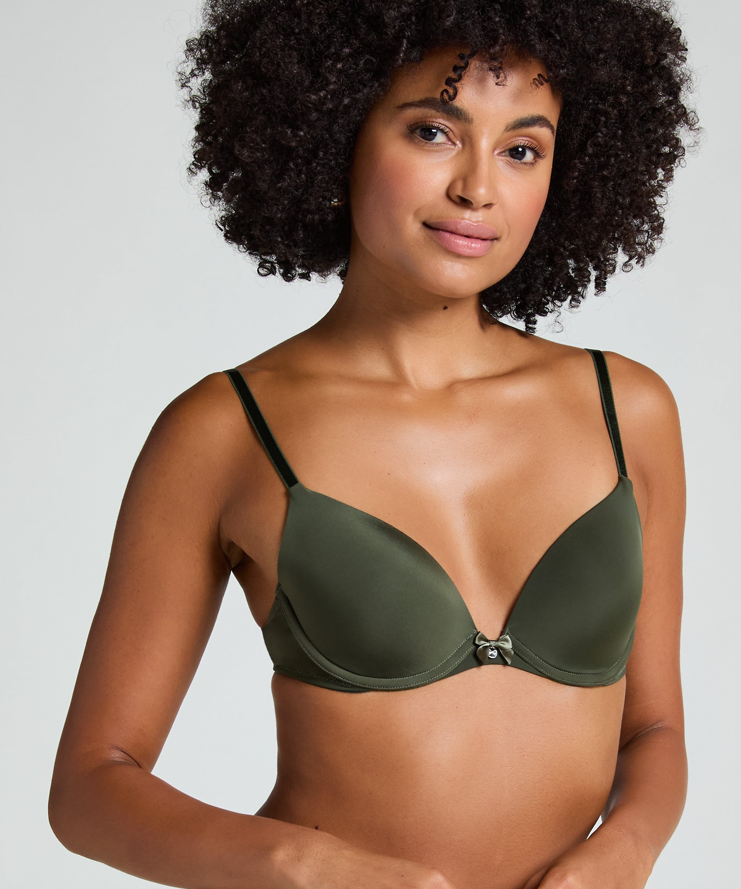Plunge Padded Underwired Bra, Green, main