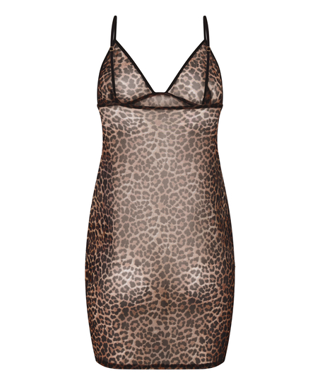 Leopard Mesh Slip Dress, Black