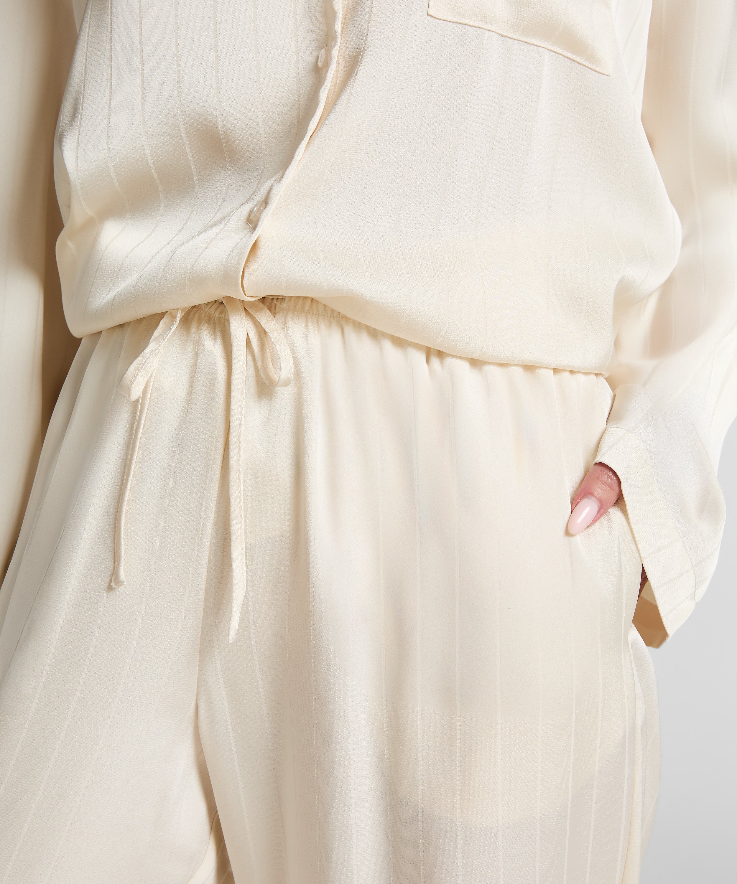 Satin Pinstripe Trousers, White, main