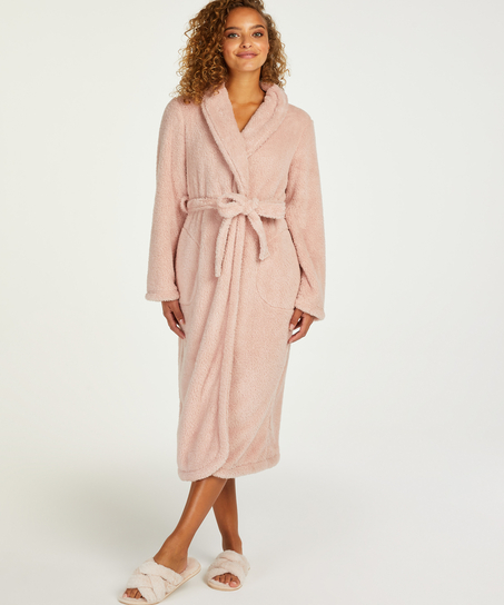 Long Fleece Bathrobe, Pink