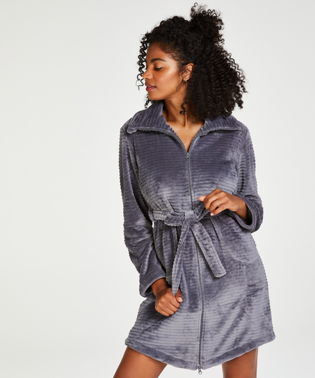 Fleece Zip Bathrobe, Gray