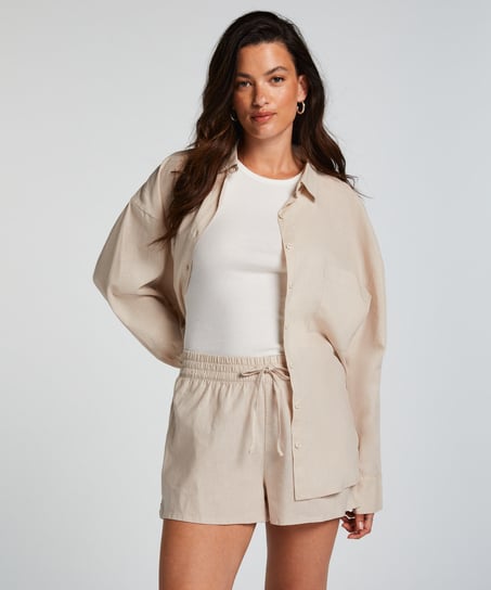Linen Pyjama Shorts, Beige