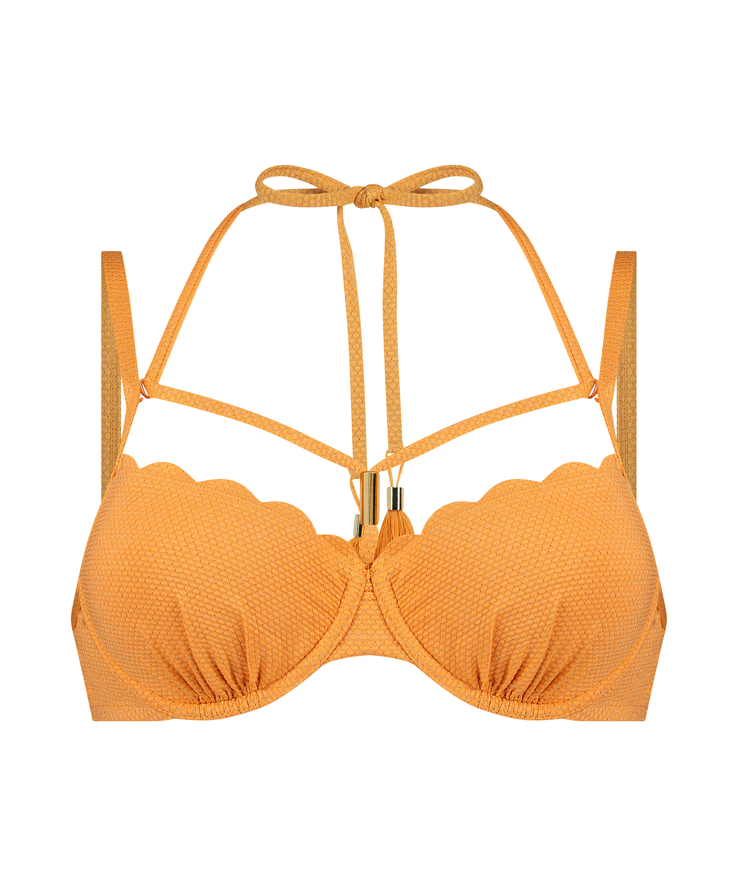 Scallop Lurex Bikini Top, Orange, main
