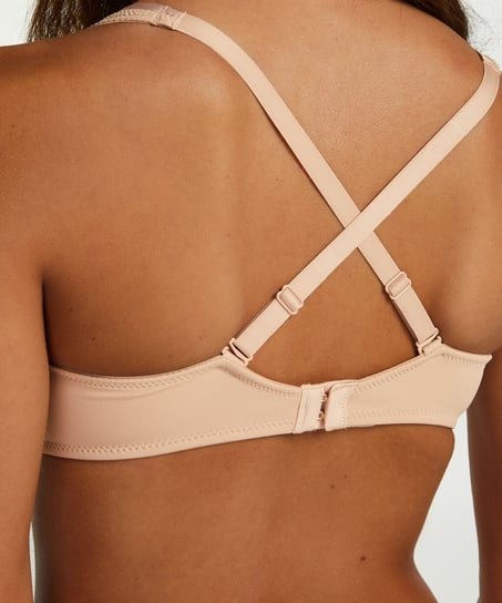 Satin Fleece Non-Padded Underwired Bra, Beige