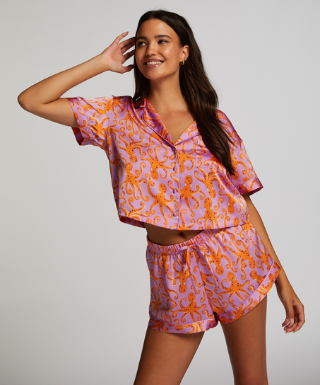 Satin Short-Sleeved Jacket, Purple