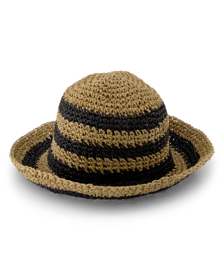 Straw Striped Bucket Hat, Black
