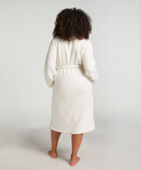 Long Fleece Bathrobe, White