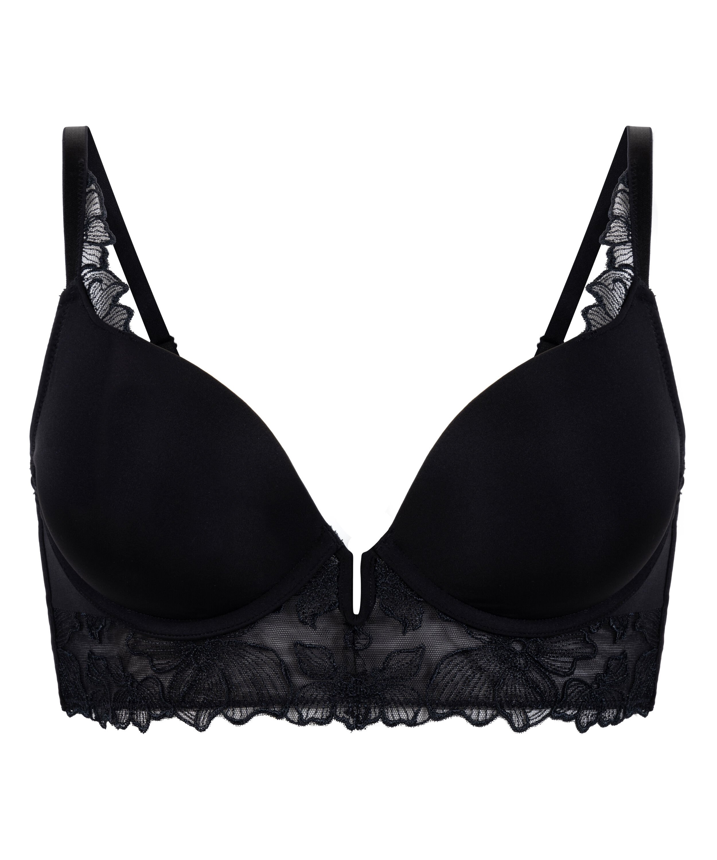 Jemima Padded Underwired Longline Push-Up Bra, Black