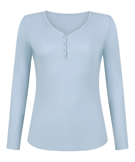 Longsleeved Pyjama Top Henley, Blue