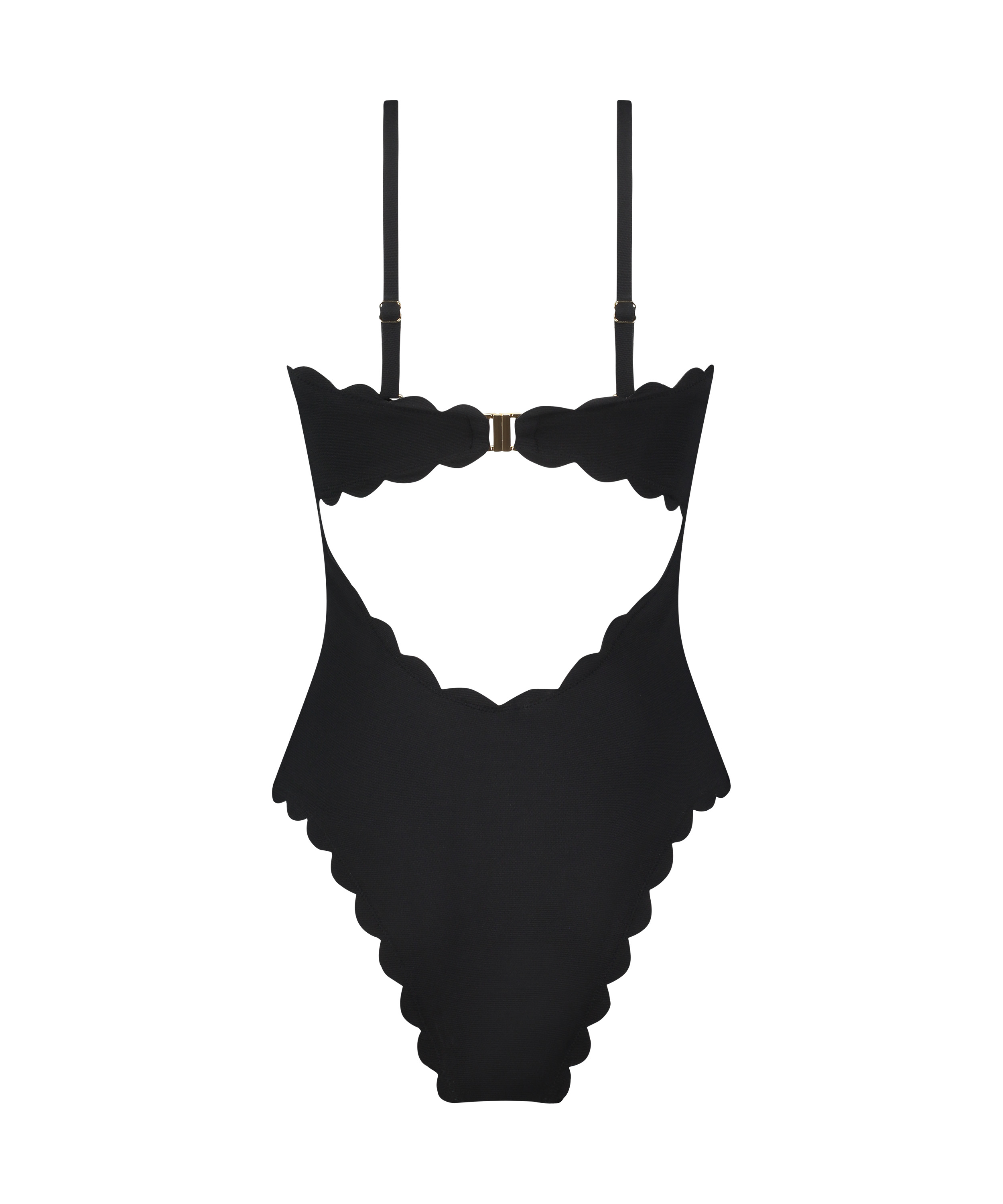 Bandeau Scallop Swimsuit, Black, main