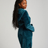 Short Fleece Ribbed Bathrobe, Blue