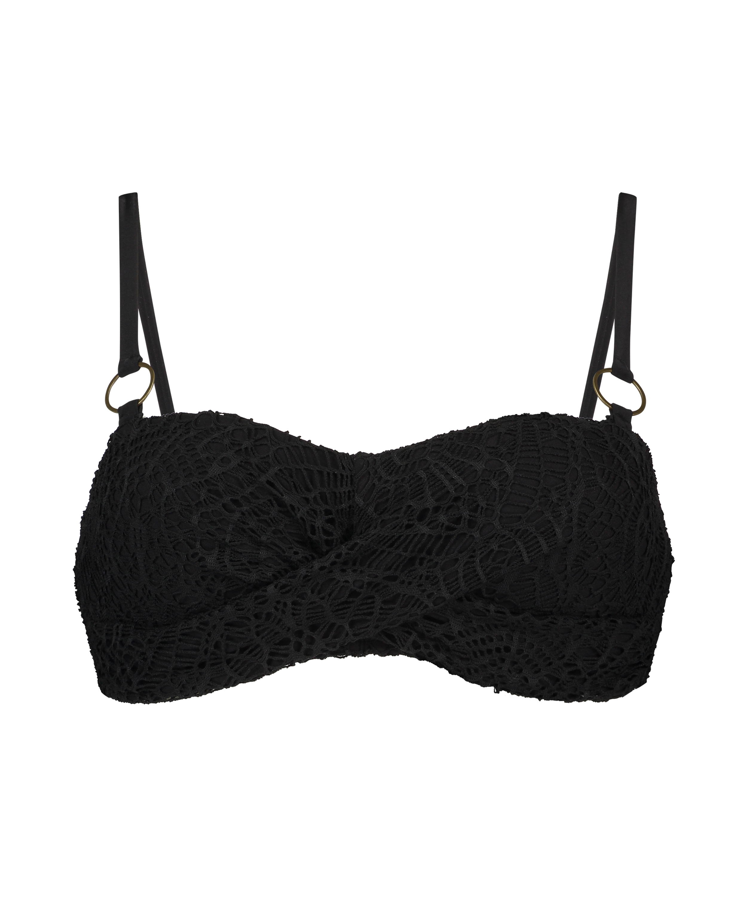 Crochet padded bandeau bikini top, Black, main