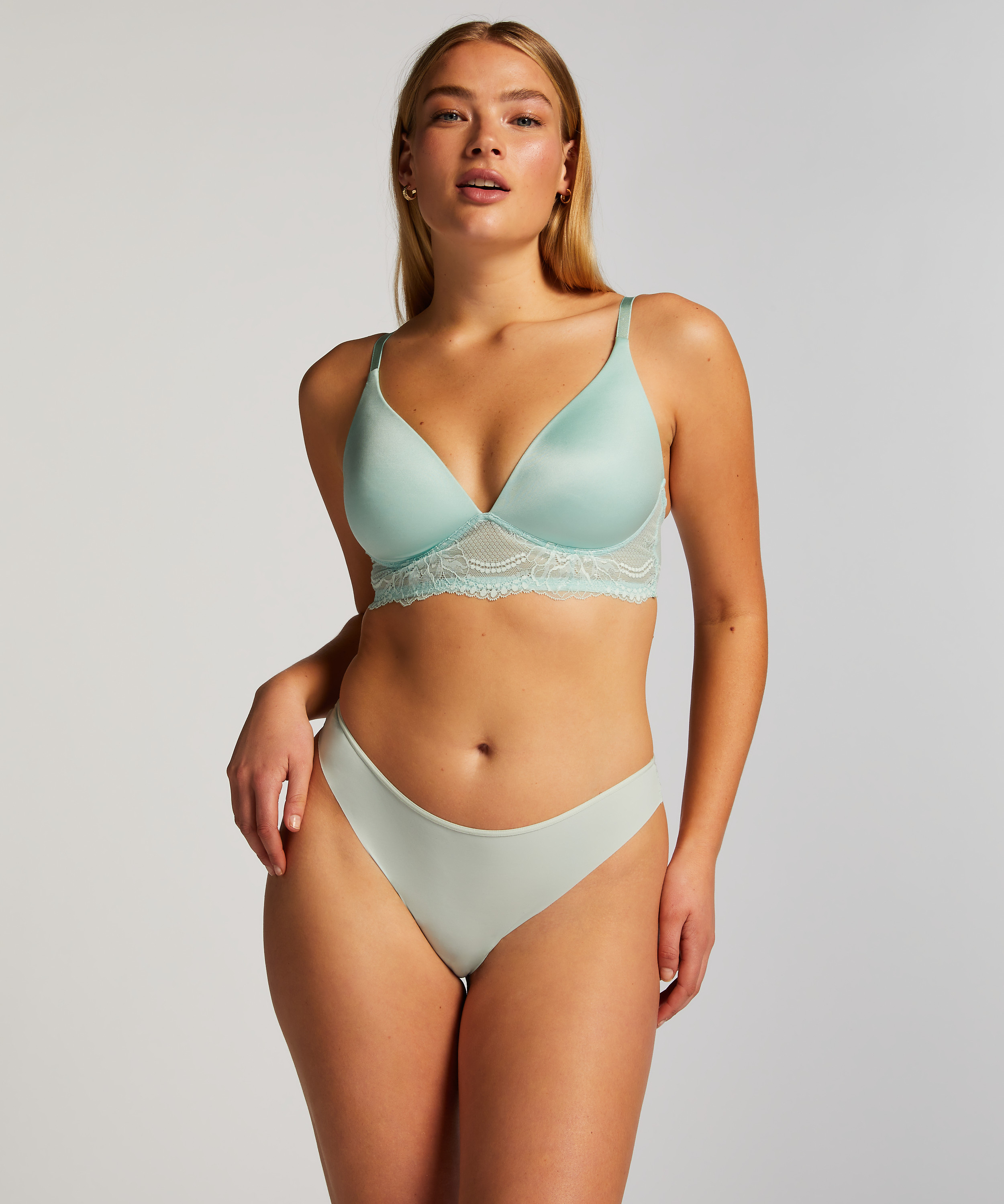 Lace Back Invisible Thong, Green, main