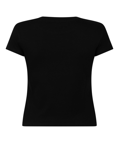 Ribbed Crew Neck Short-Sleeved Pyjama Top, Black