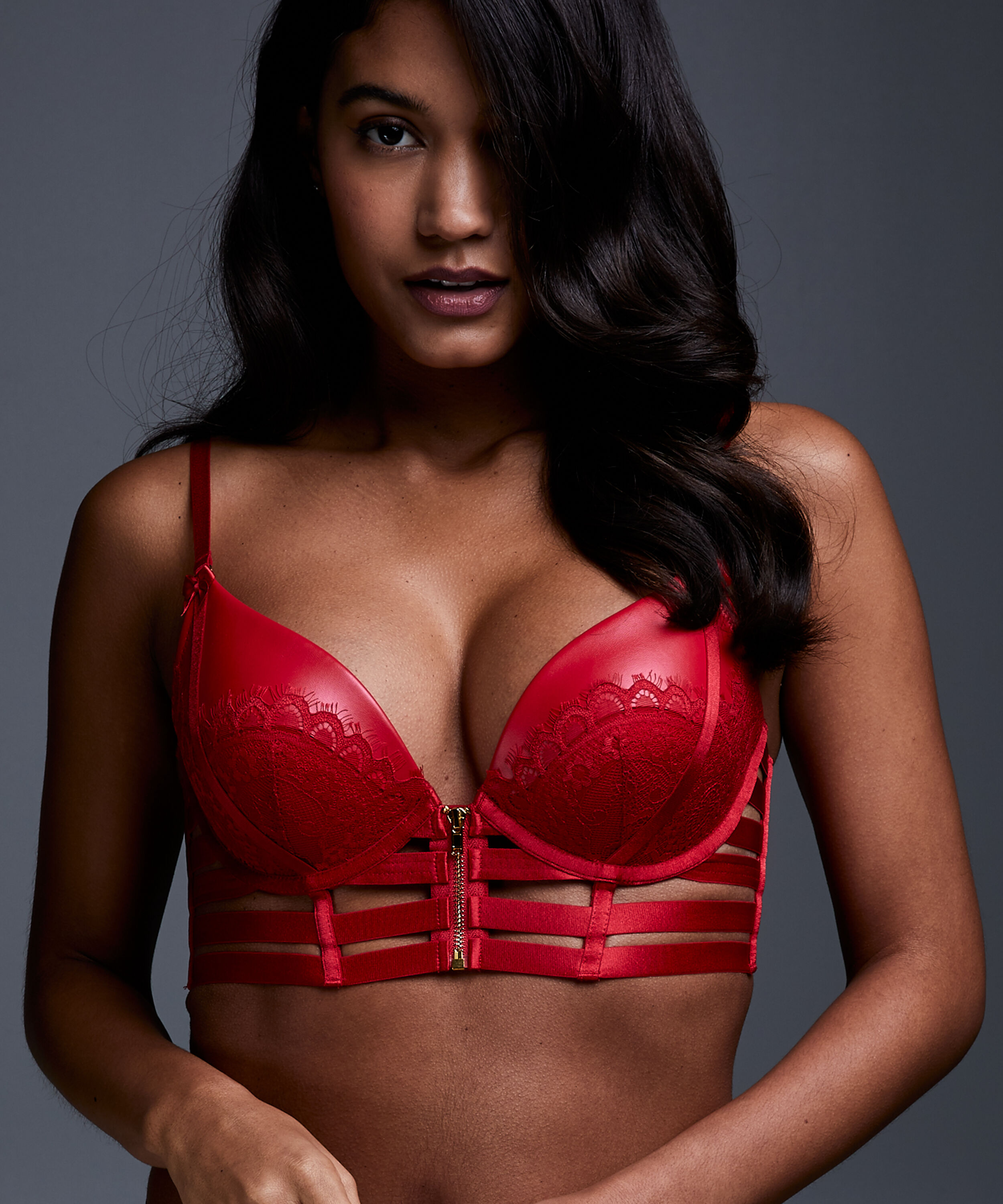 Kennedy Padded Underwired Longline Push-Up Bra, Red