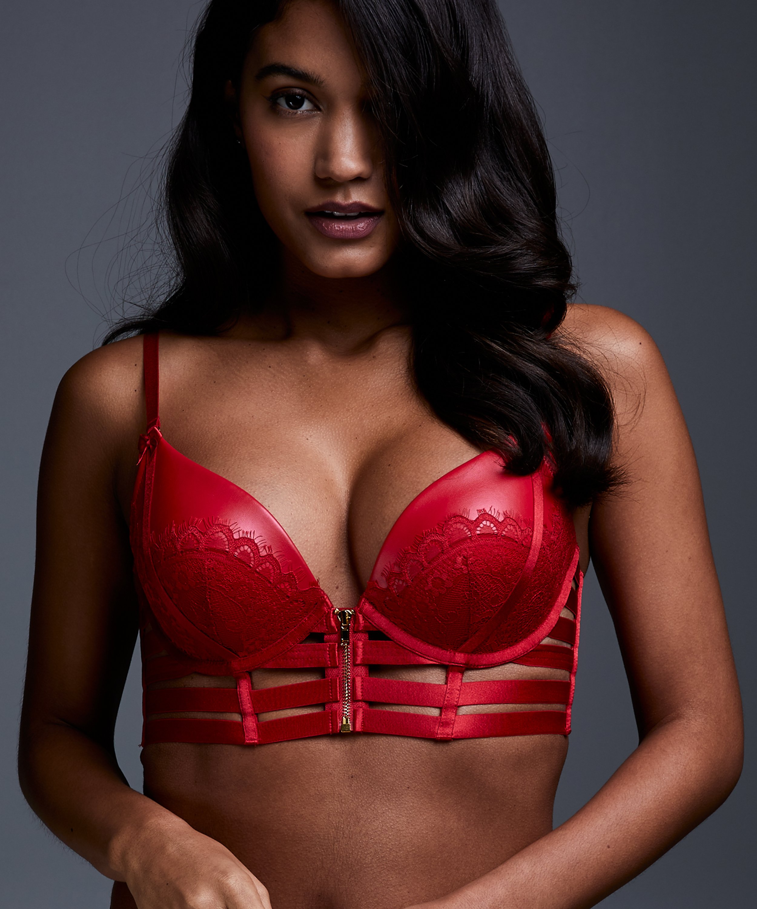 Kennedy Padded Underwired Longline Push-Up Bra, Red, main