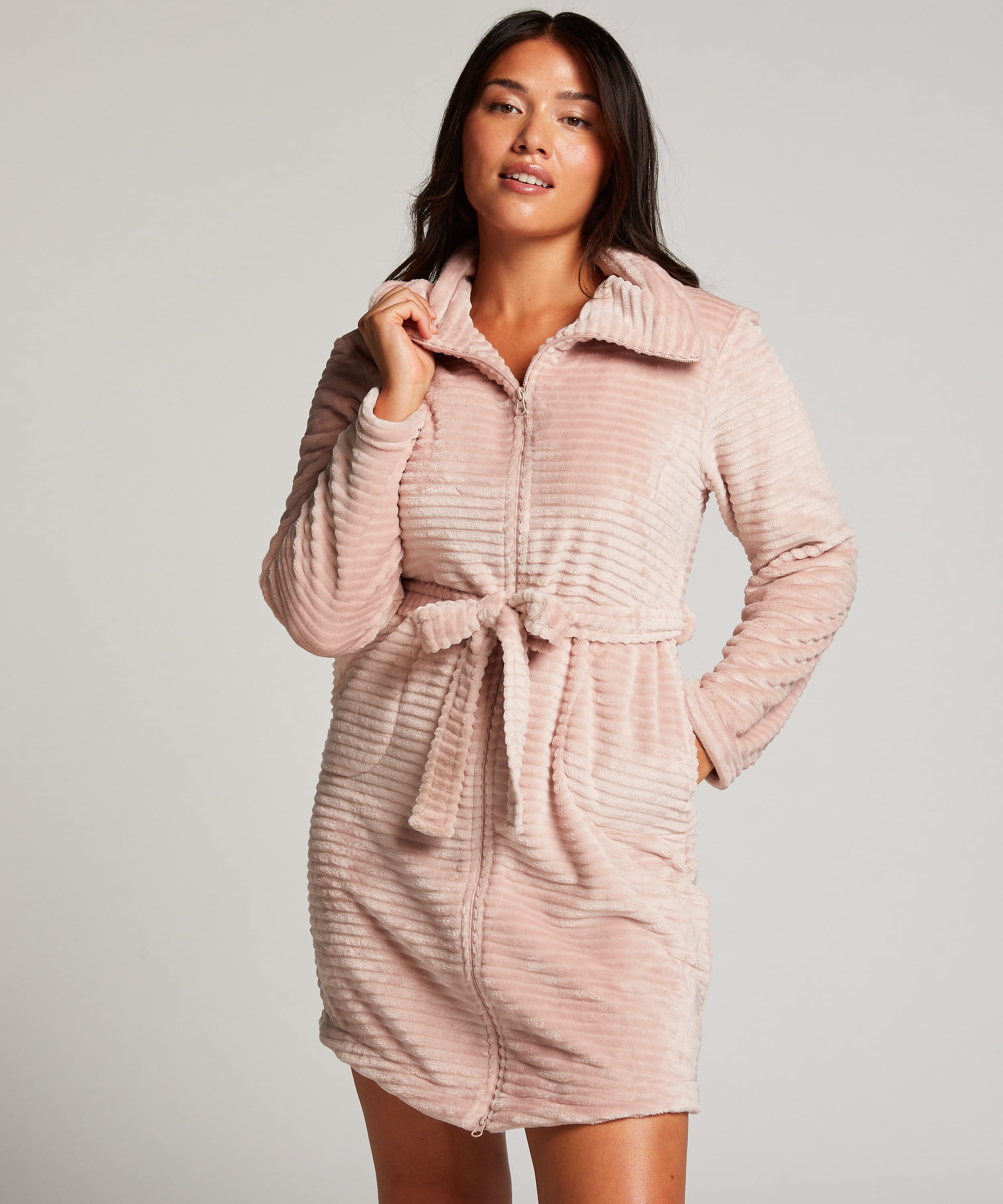 Fleece Zip Bathrobe, Pink, main