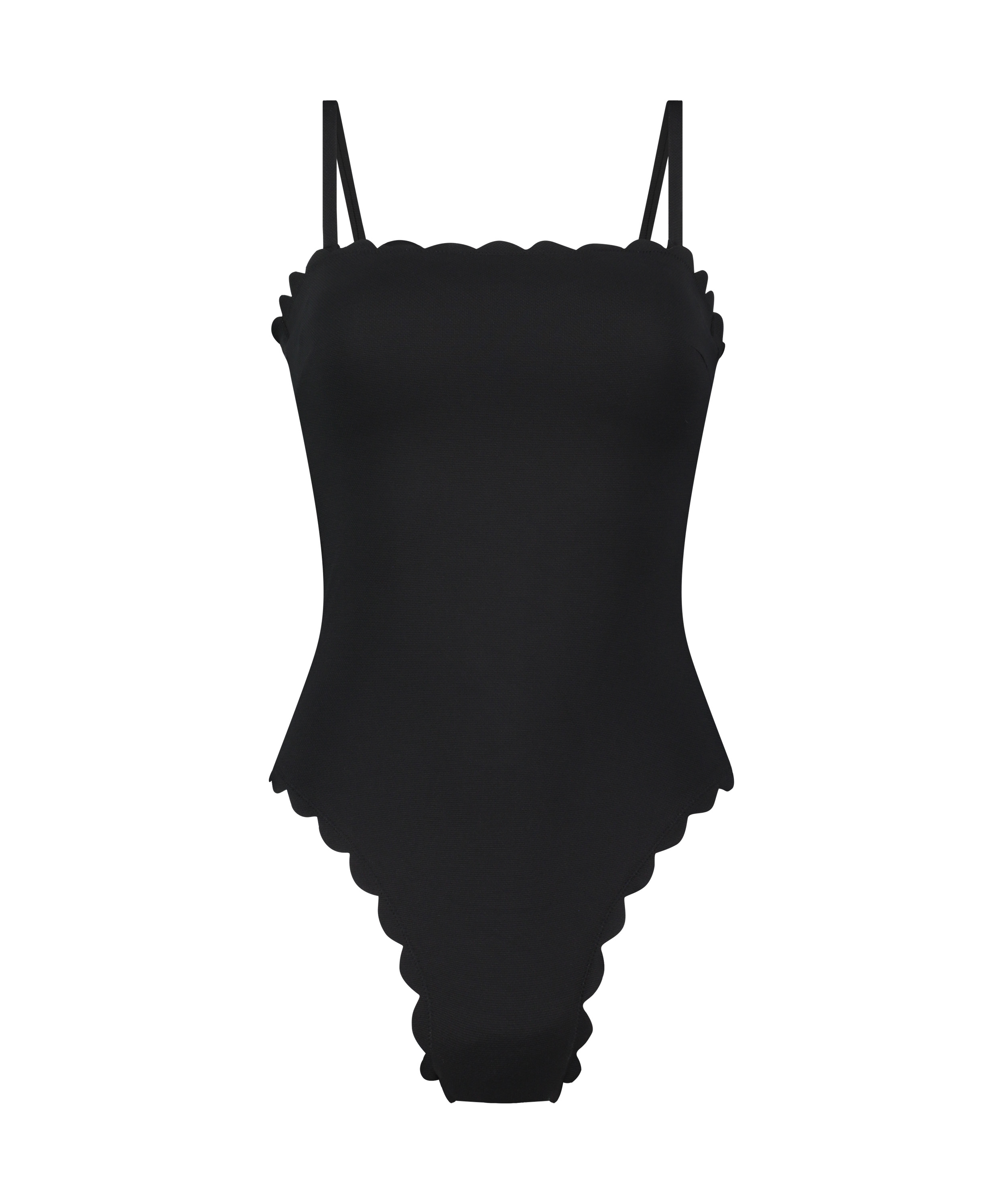 Shaping Bandeau Scallop Swimsuit, Black, main