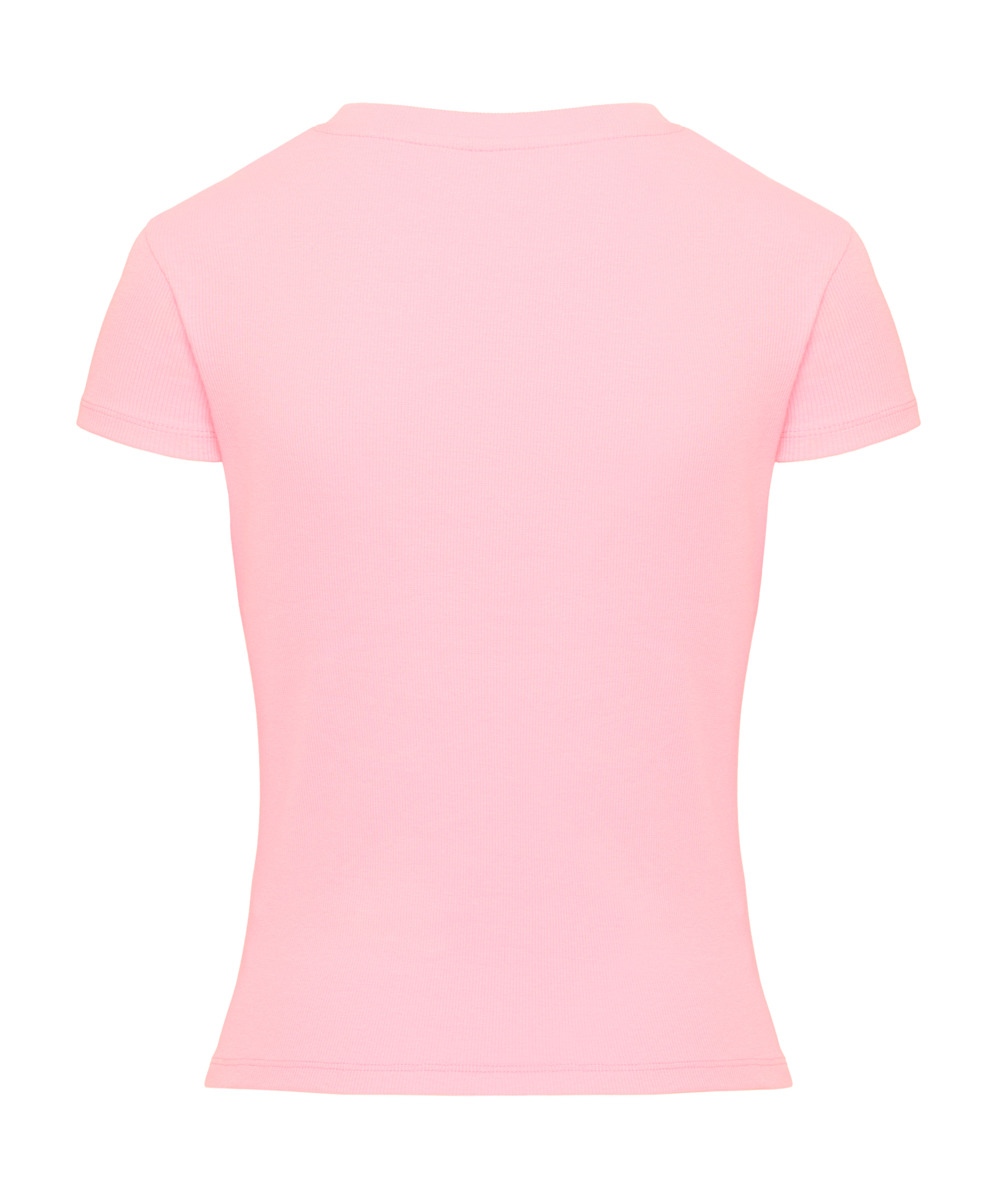 Ribbed Crew Neck Short-Sleeved Pyjama Top, Pink, main