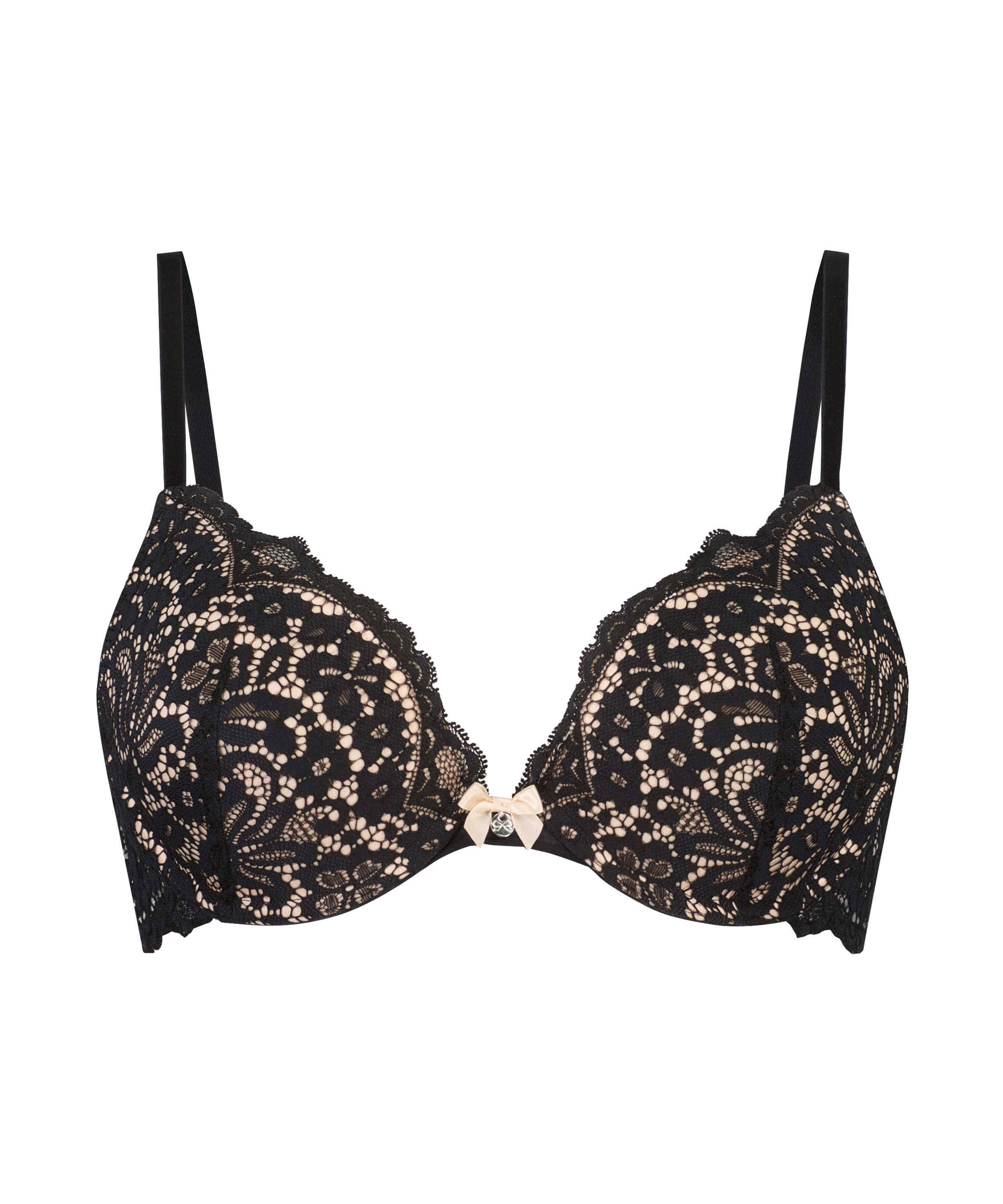 Rose padded push-up bra, Black, main