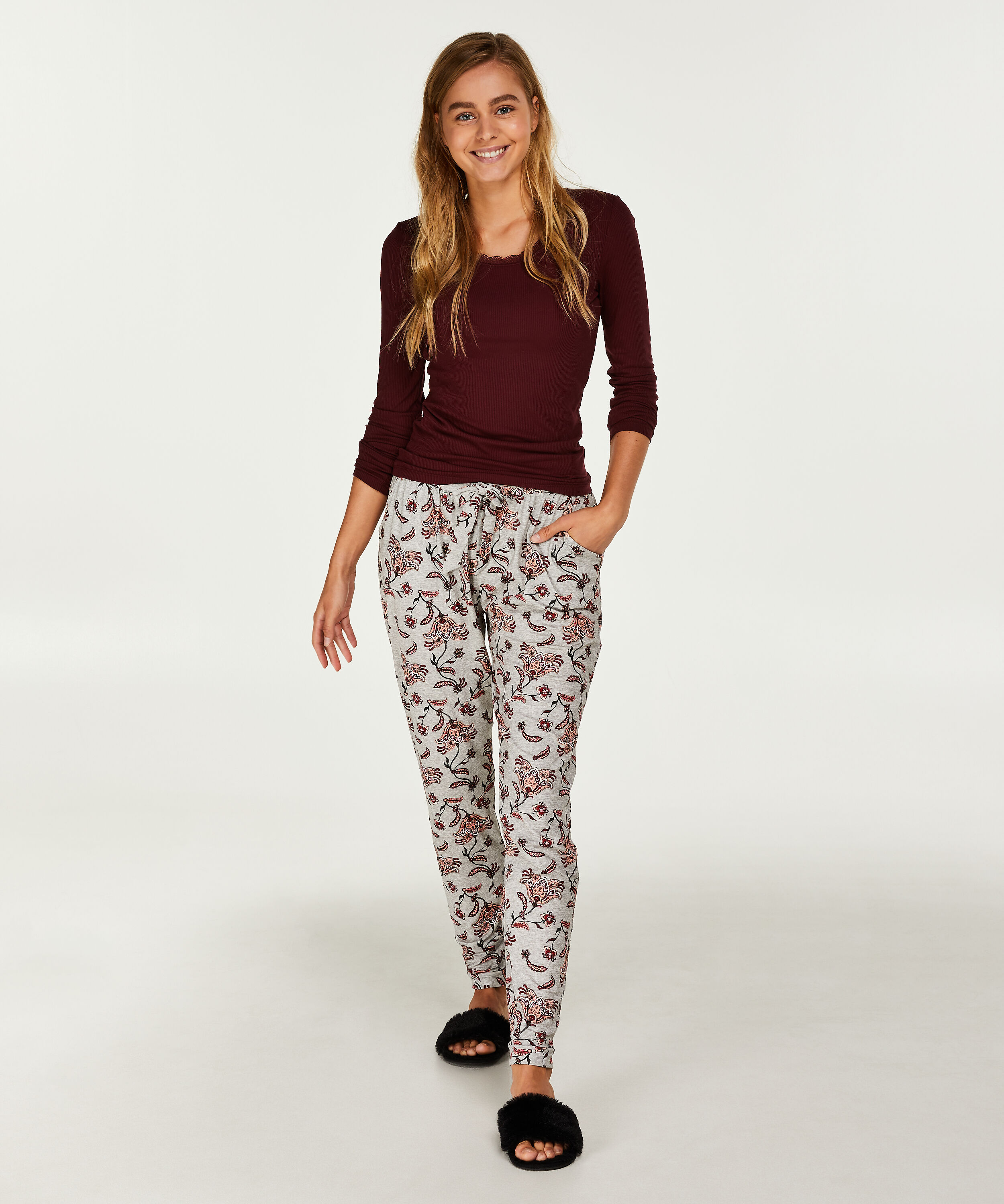 Loose-fitting Pajama Pants, Gray