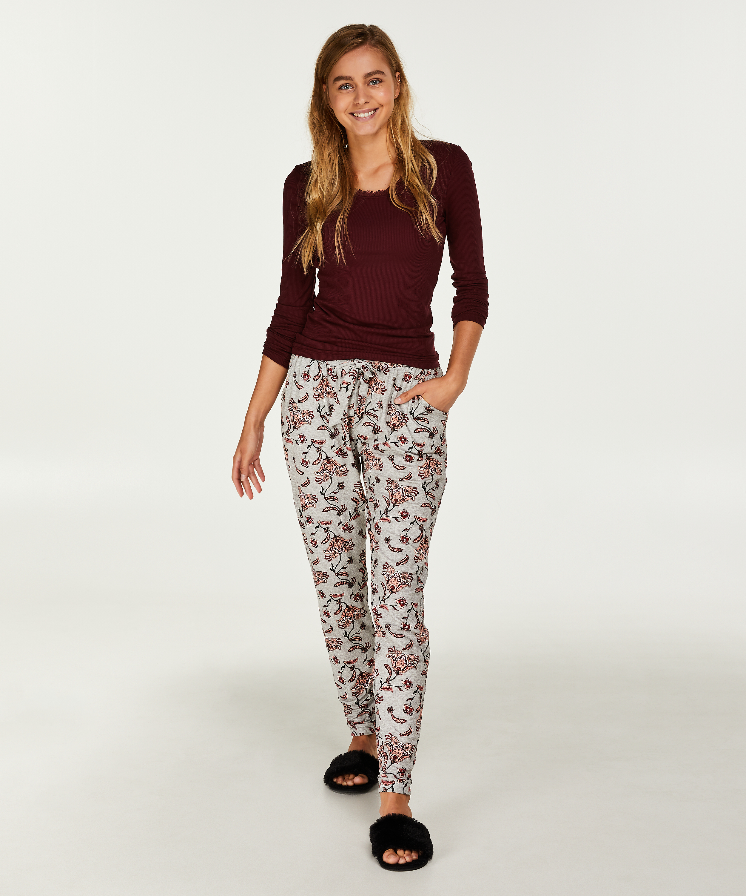 Loose-fitting Pajama Pants, Gray, main