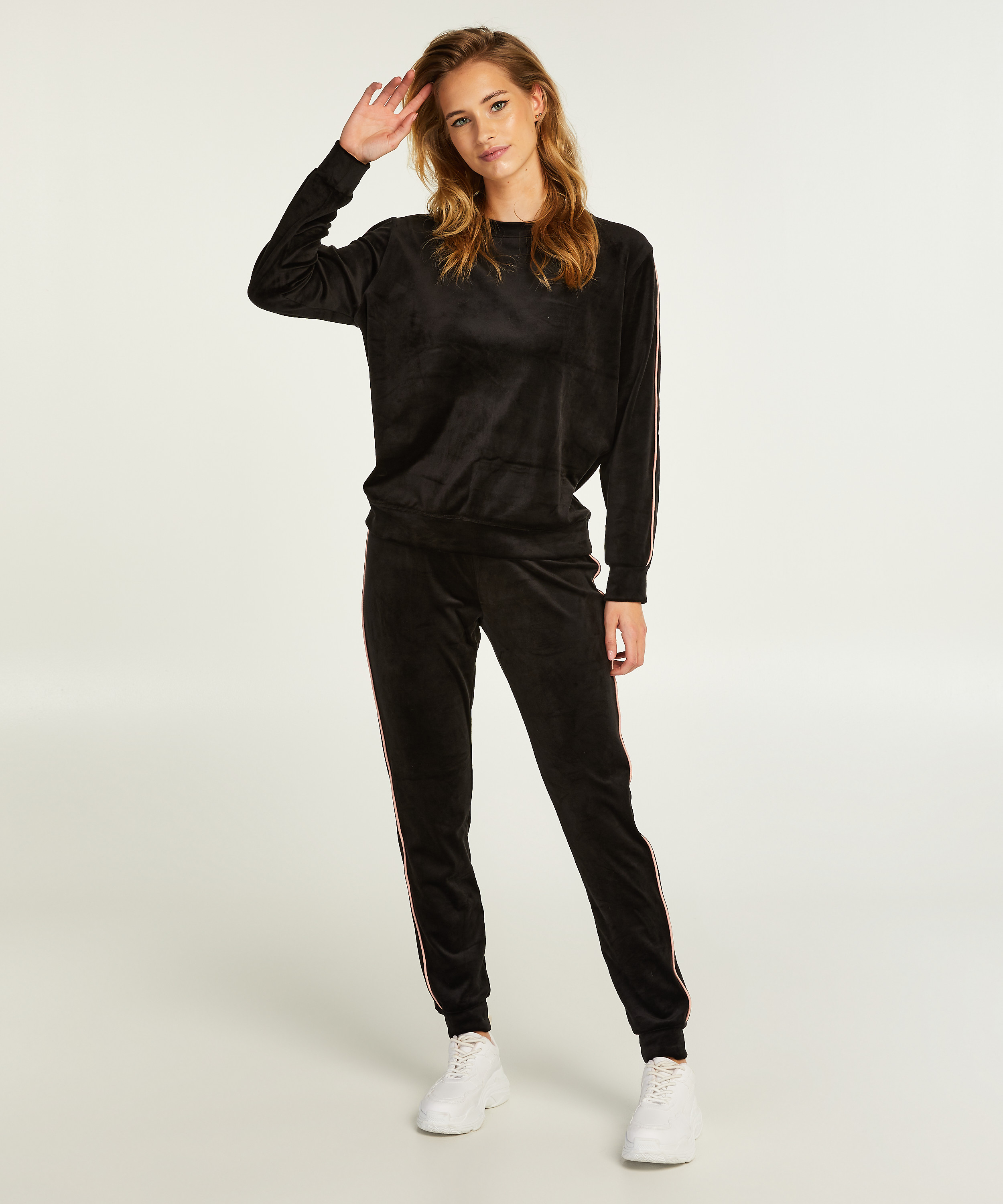 Velours Jogging Bottoms, Black, main