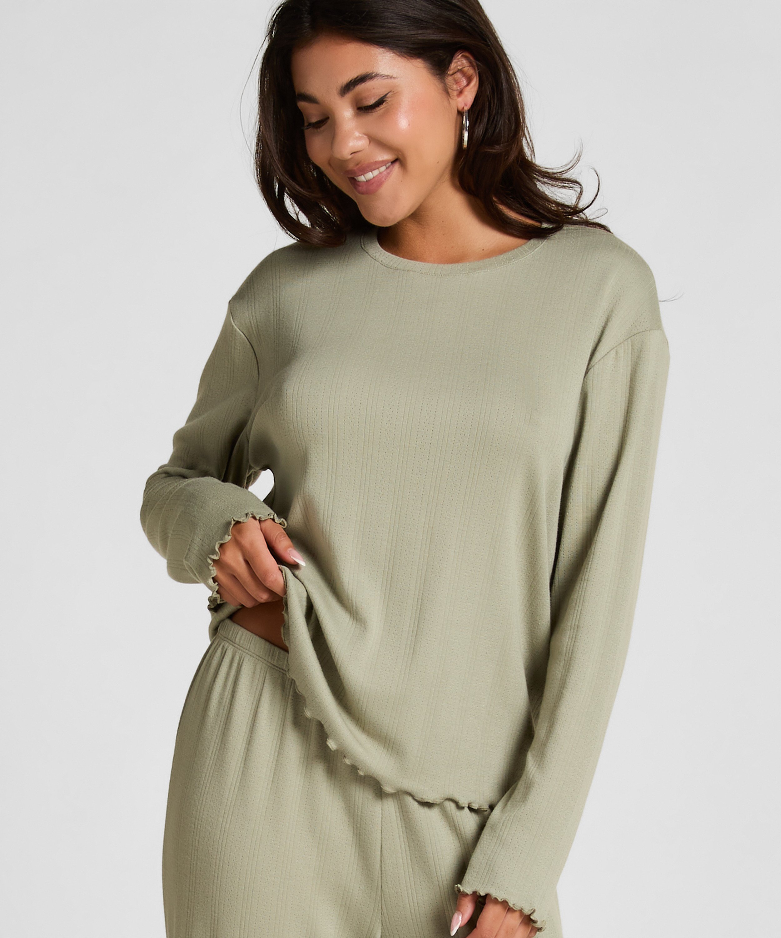 Pyjama Top Loose Pointelle, Green, main