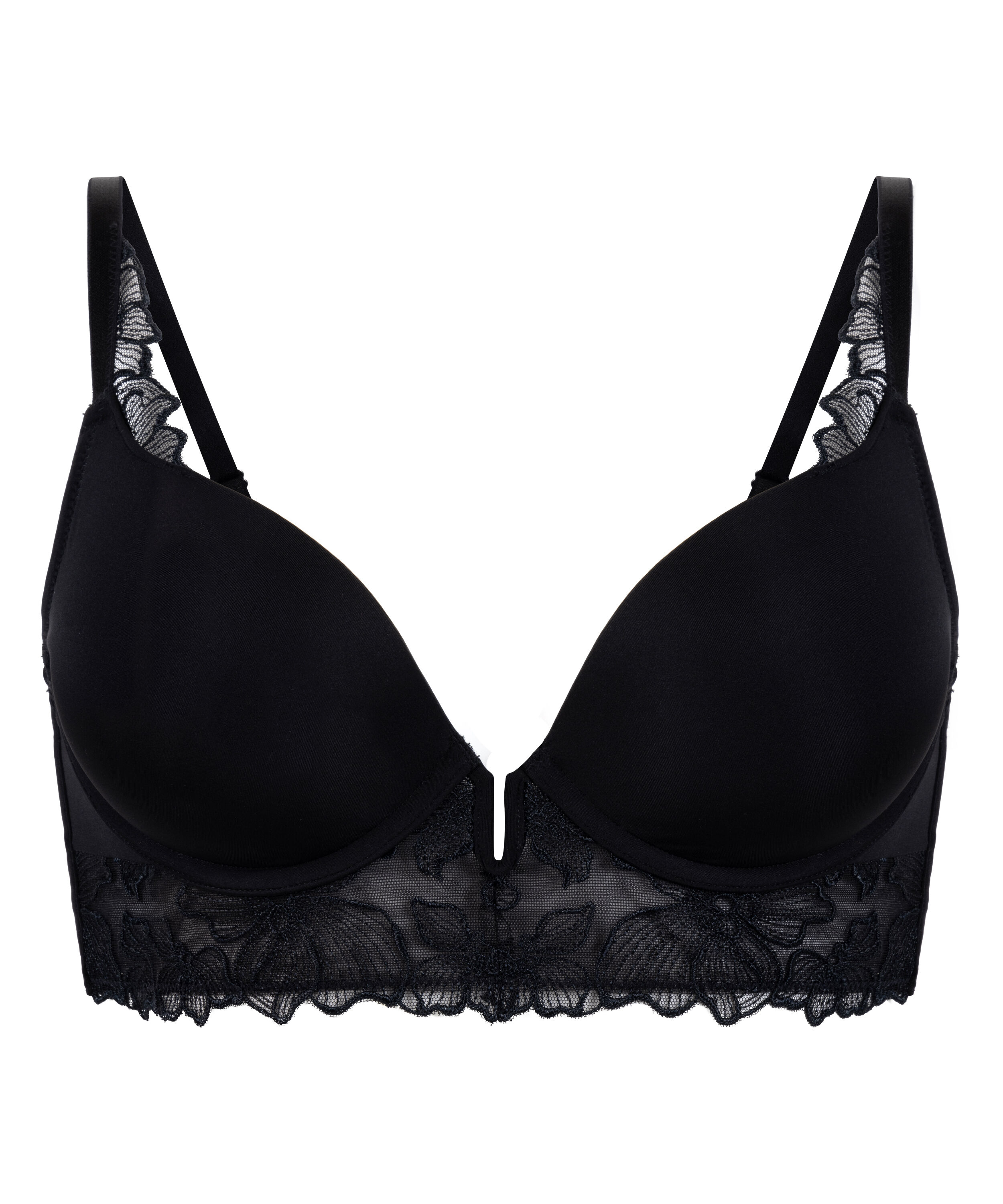 Jemima Padded Underwired Longline Push-Up Bra, Black