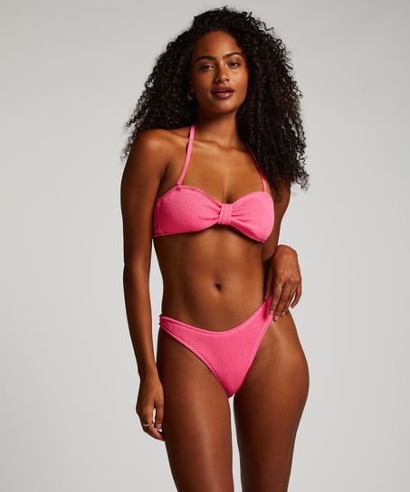 Crinkle High-Leg Bikini Bottoms, Pink