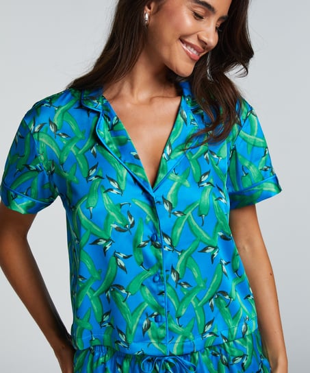 Satin Short-Sleeved Jacket, Blue