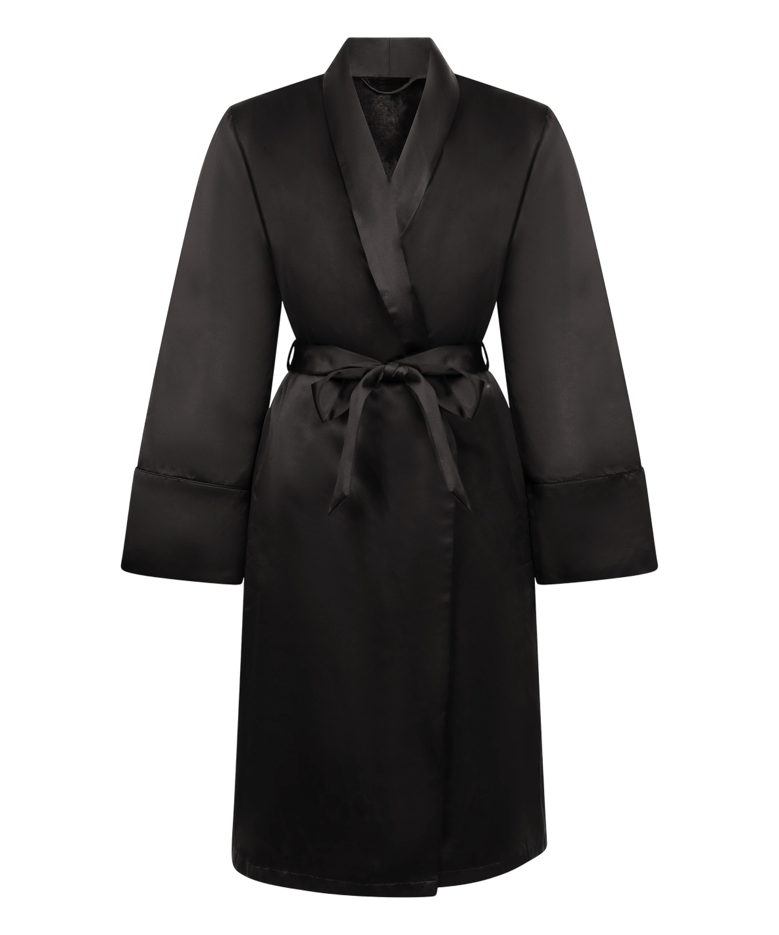 Satin Fleece Bathrobe, Black, main