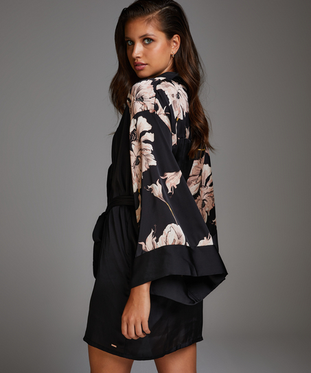 Bloom Satin Kimono, Black