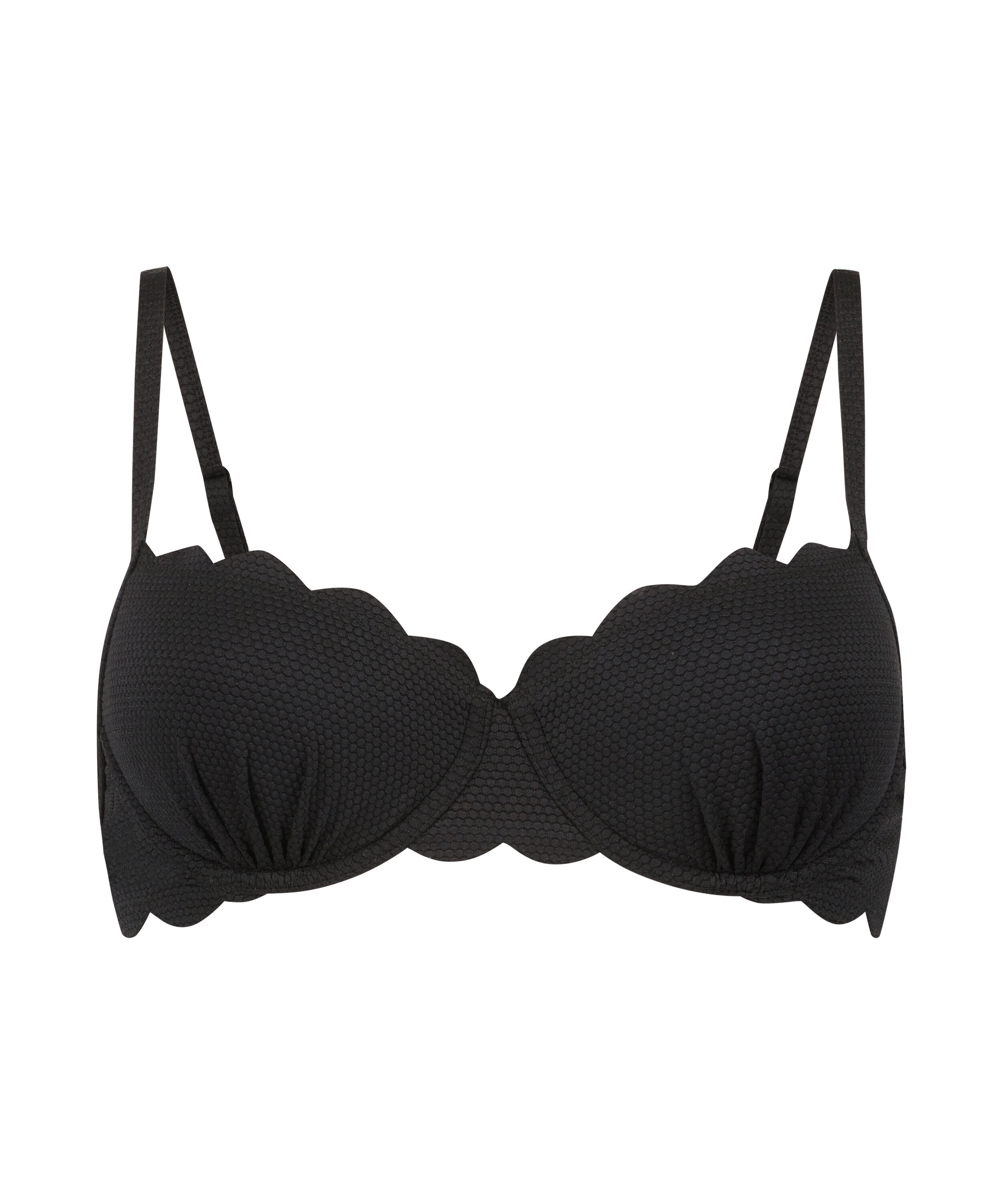 Scallop Padded Underwired Bikini Top, Black