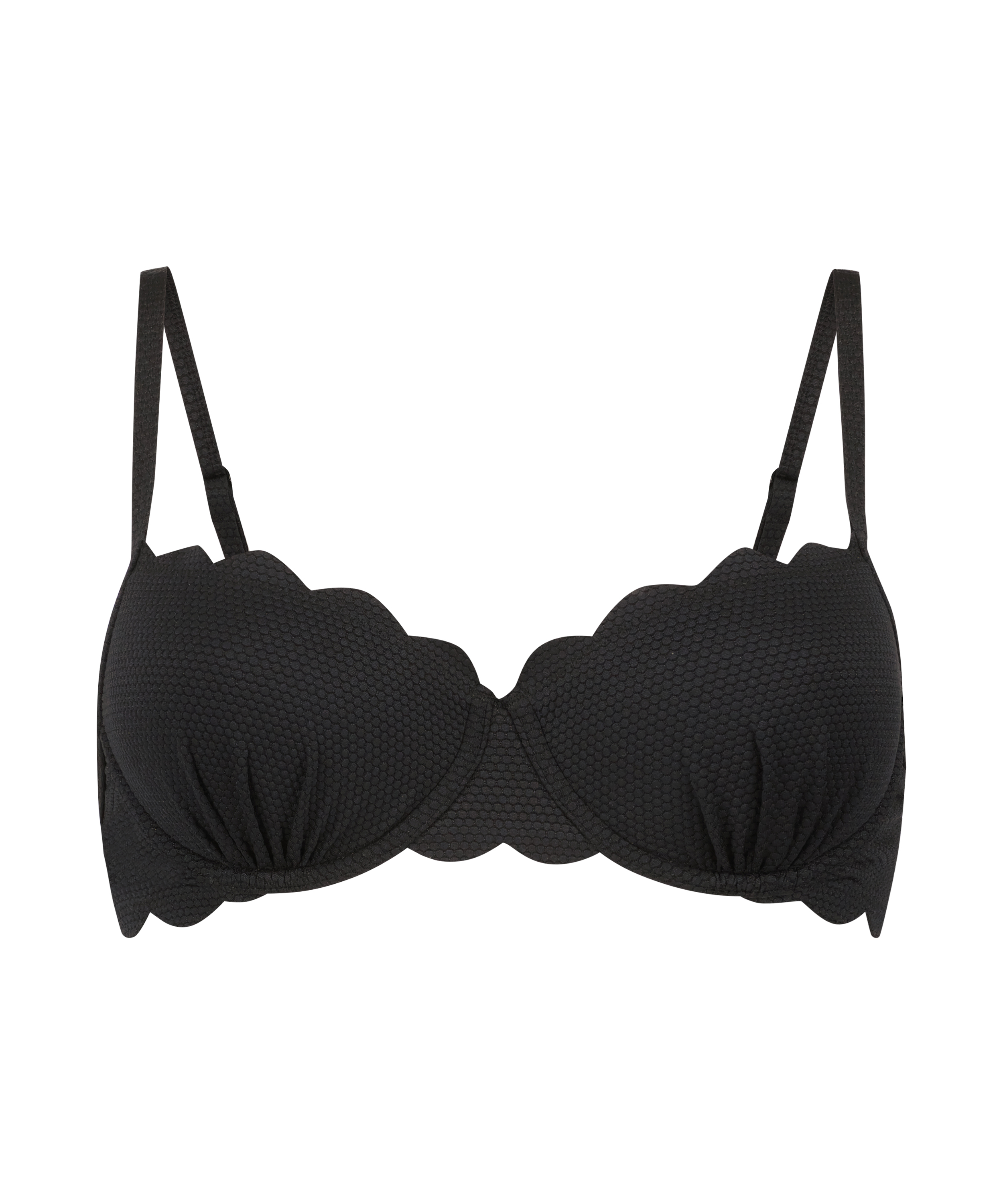 Scallop Padded Underwired Bikini Top, Black, main