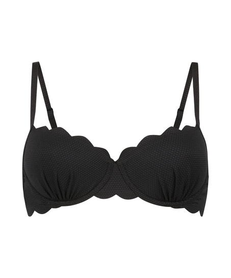 Scallop Padded Underwired Bikini Top, Black