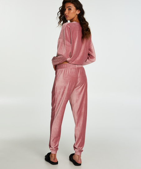 Velour rib top with long sleeves, Pink