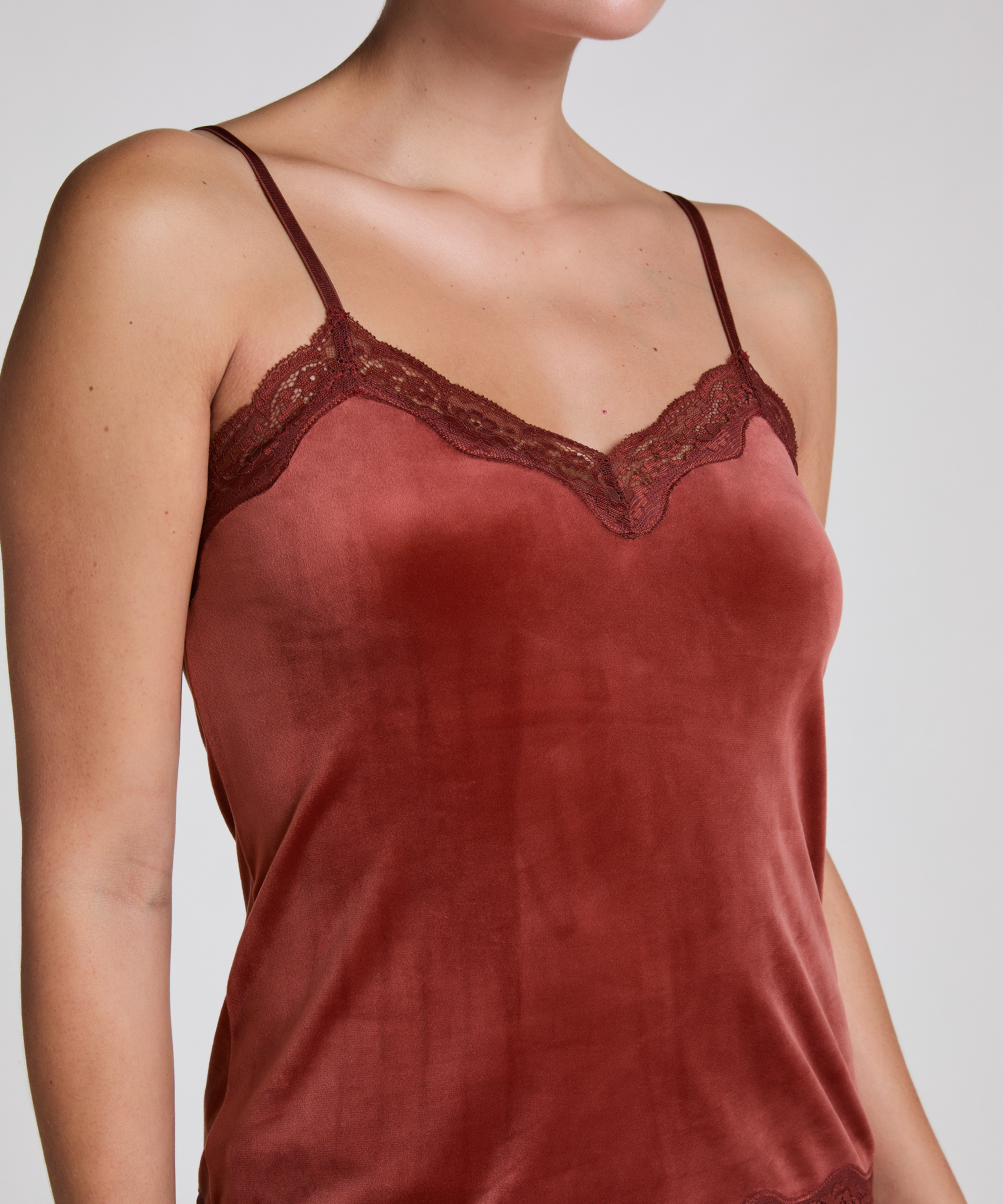Velours Lace Cami Top, Brown, main