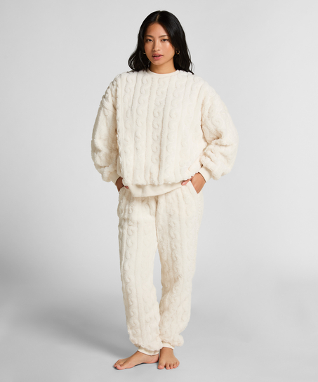Top Cable Fleece, White