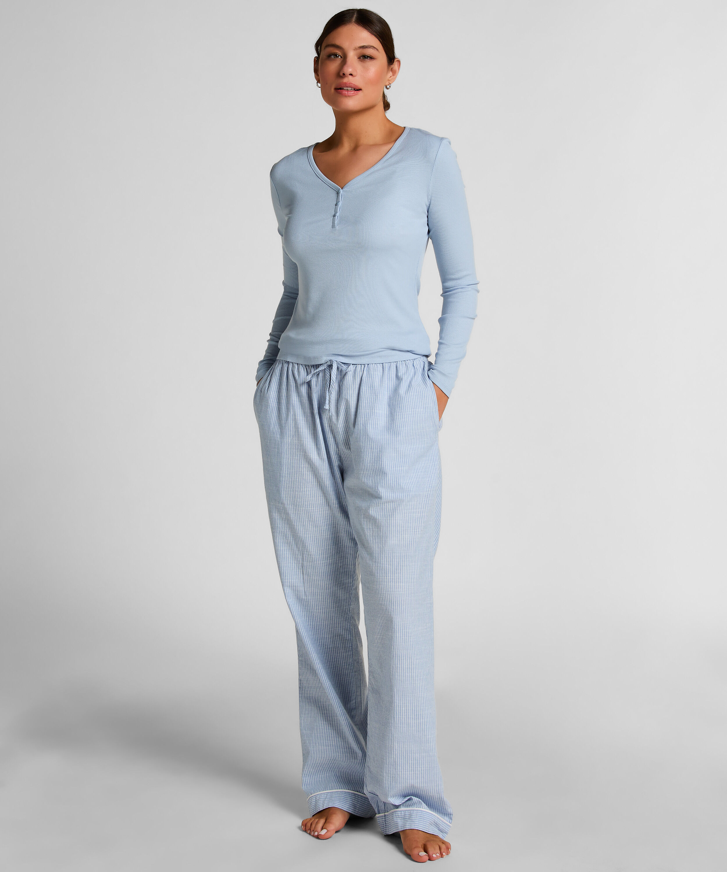 Longsleeved Pyjama Top Henley, Blue