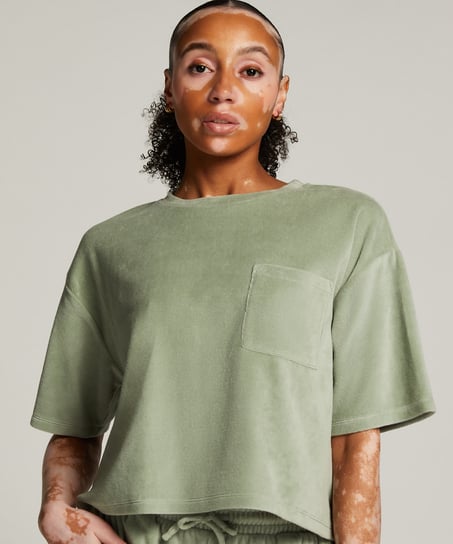 Short-sleeve velours top, Green