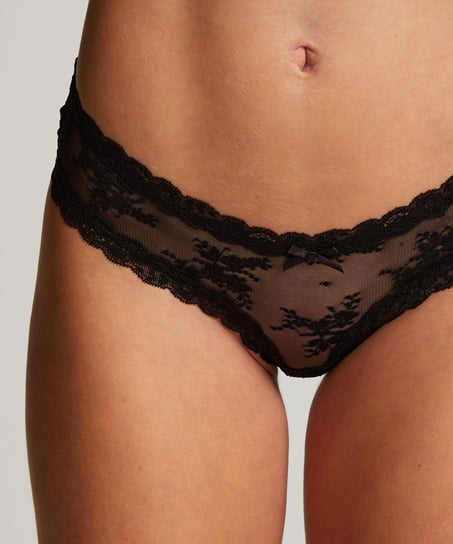 V-shaped Brazilian knickers mesh, Black