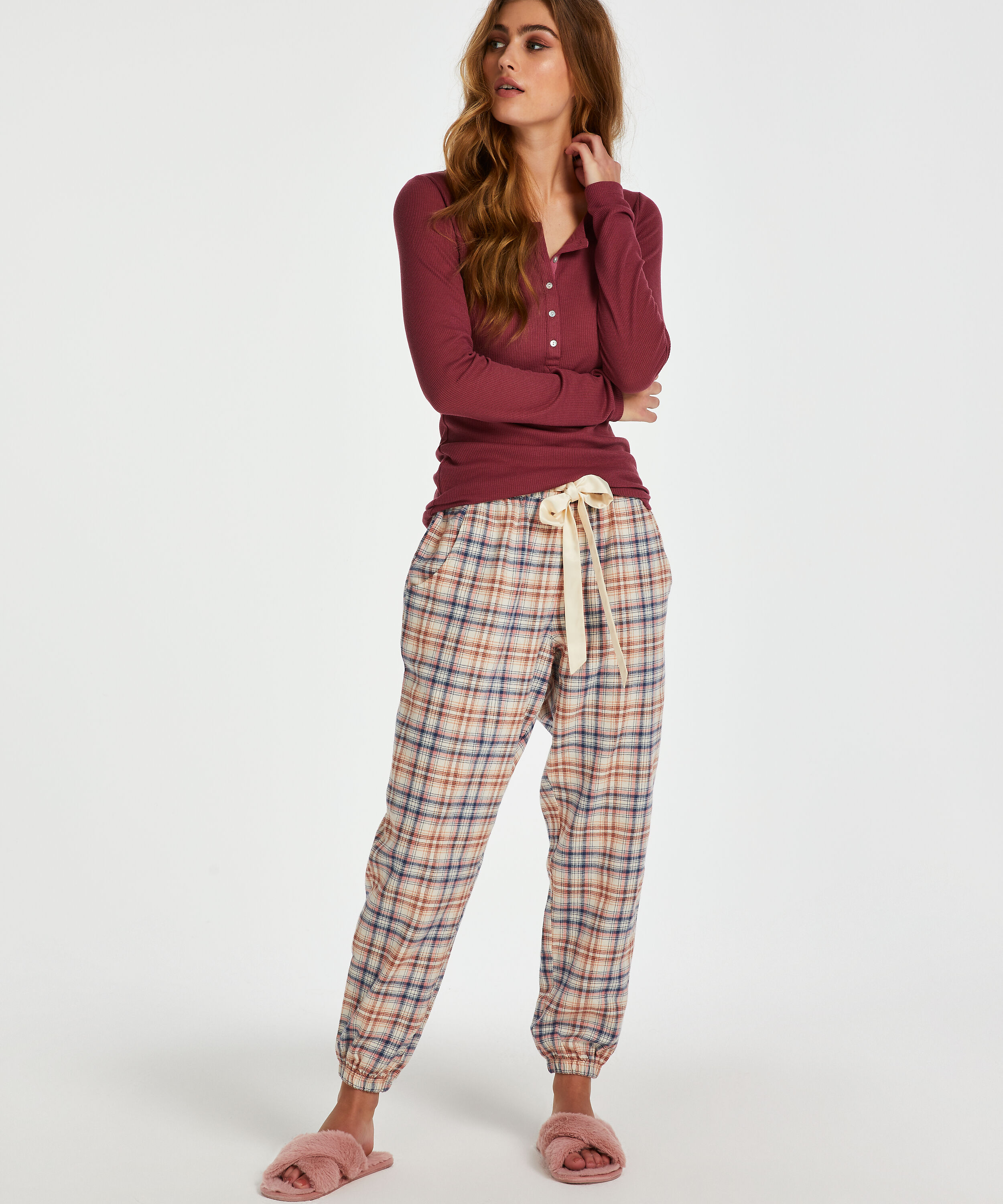 Petite Twill Check Pyjama Pants, Beige