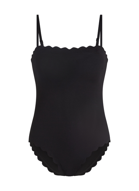 Bandeau Scallop Swimsuit, Black