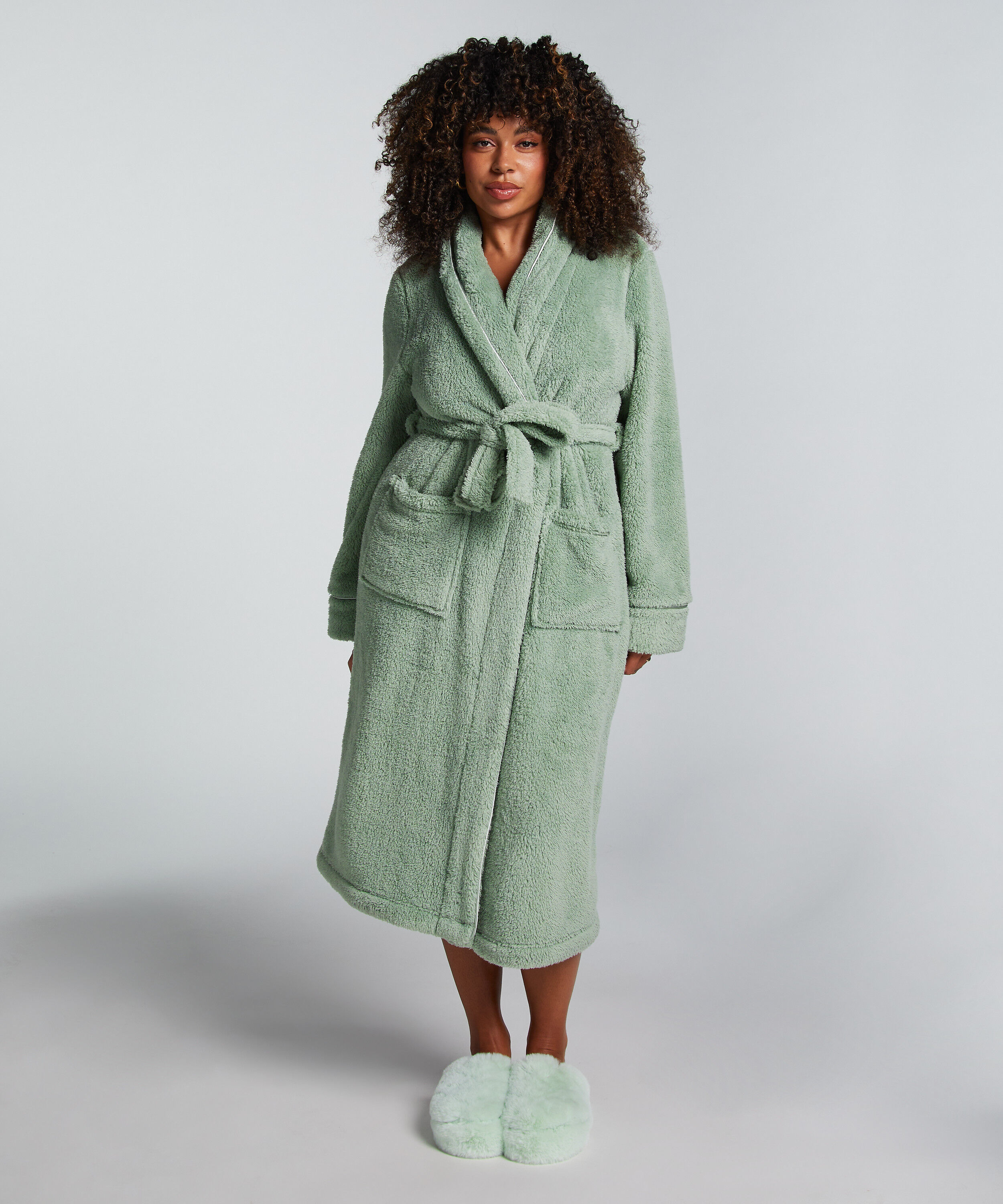 Long Fleece Bathrobe, Green