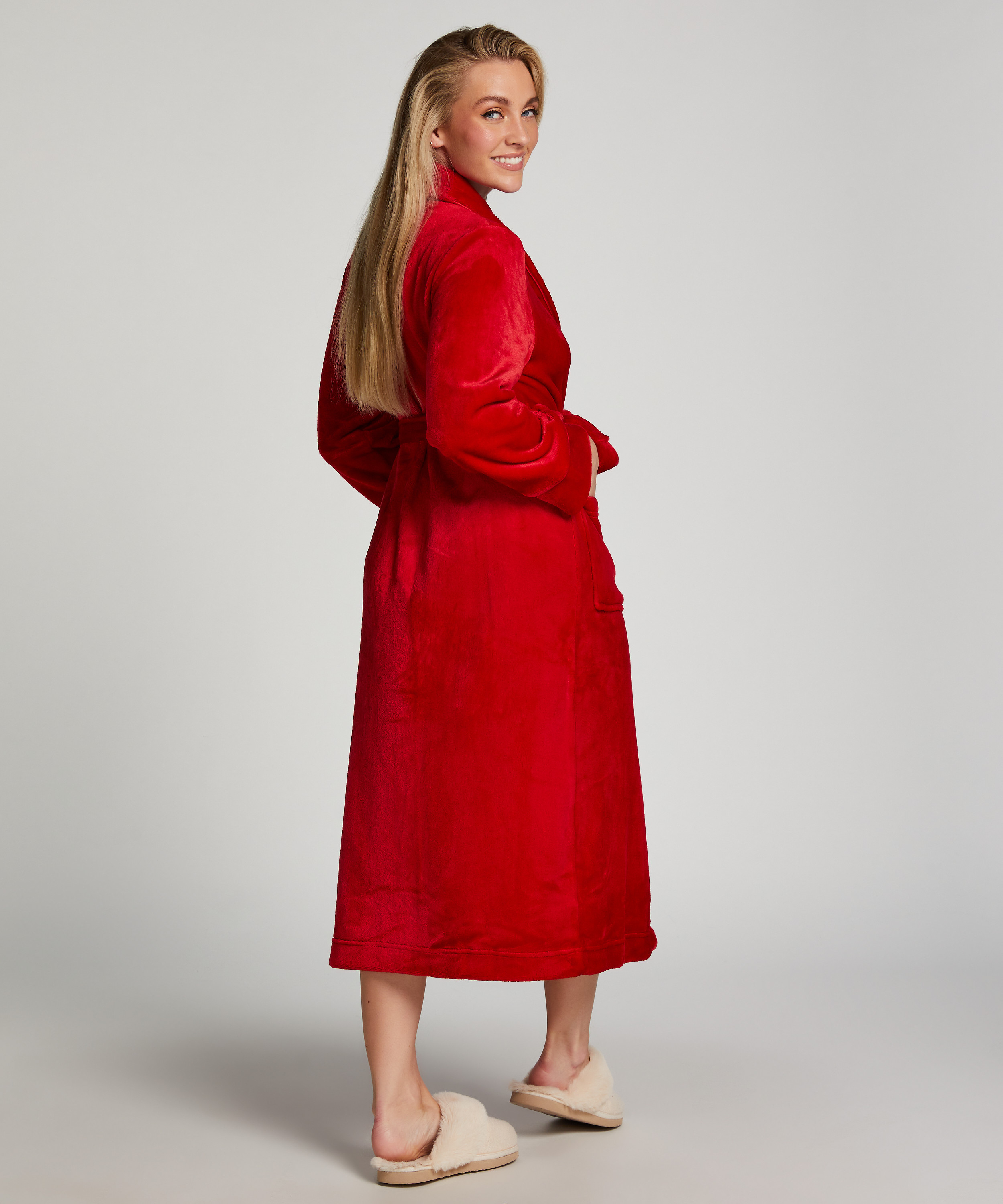 Fleece Bathrobe, Red, main