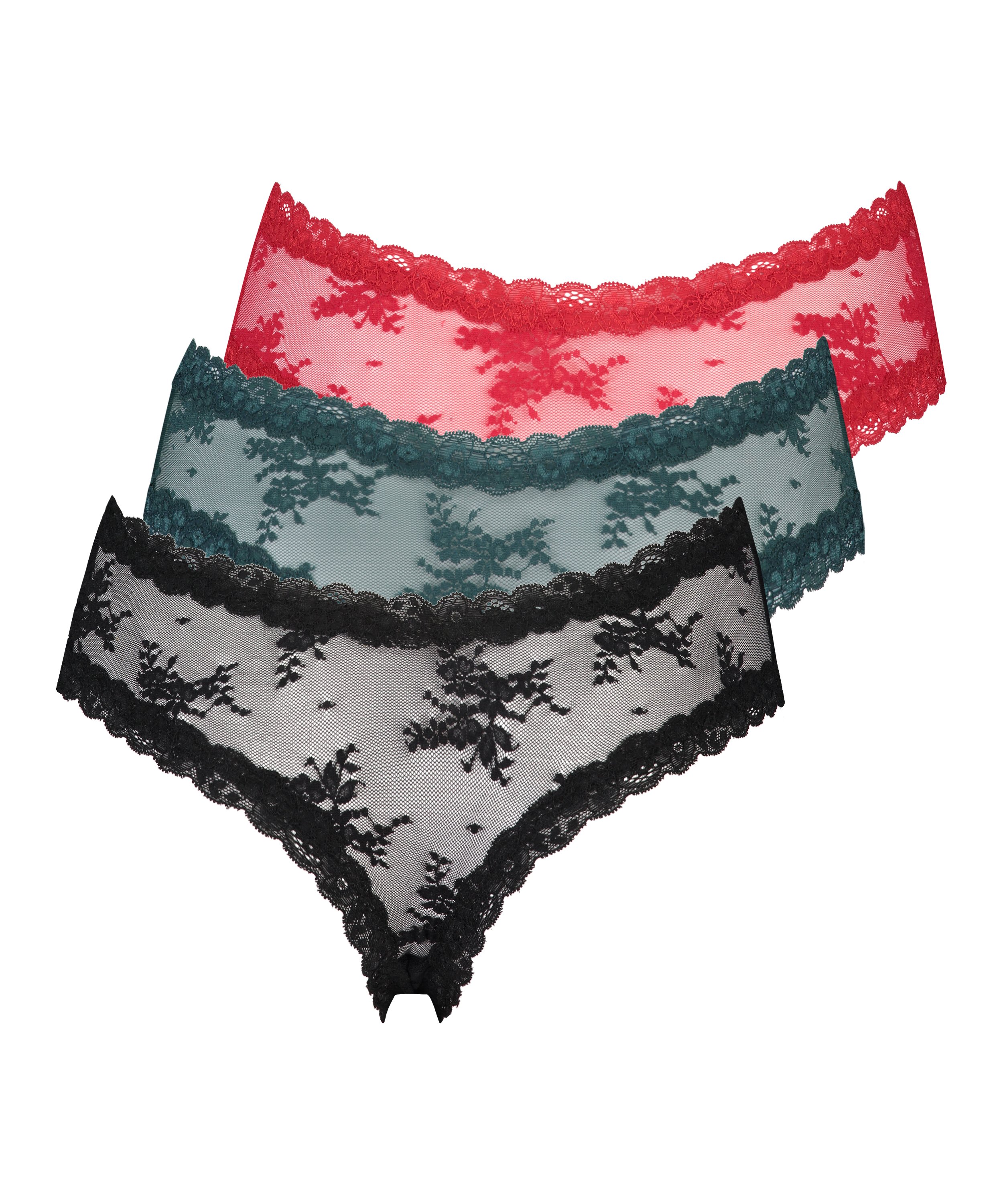 3 pairs Brazilian V-shape Mesh, Black, main