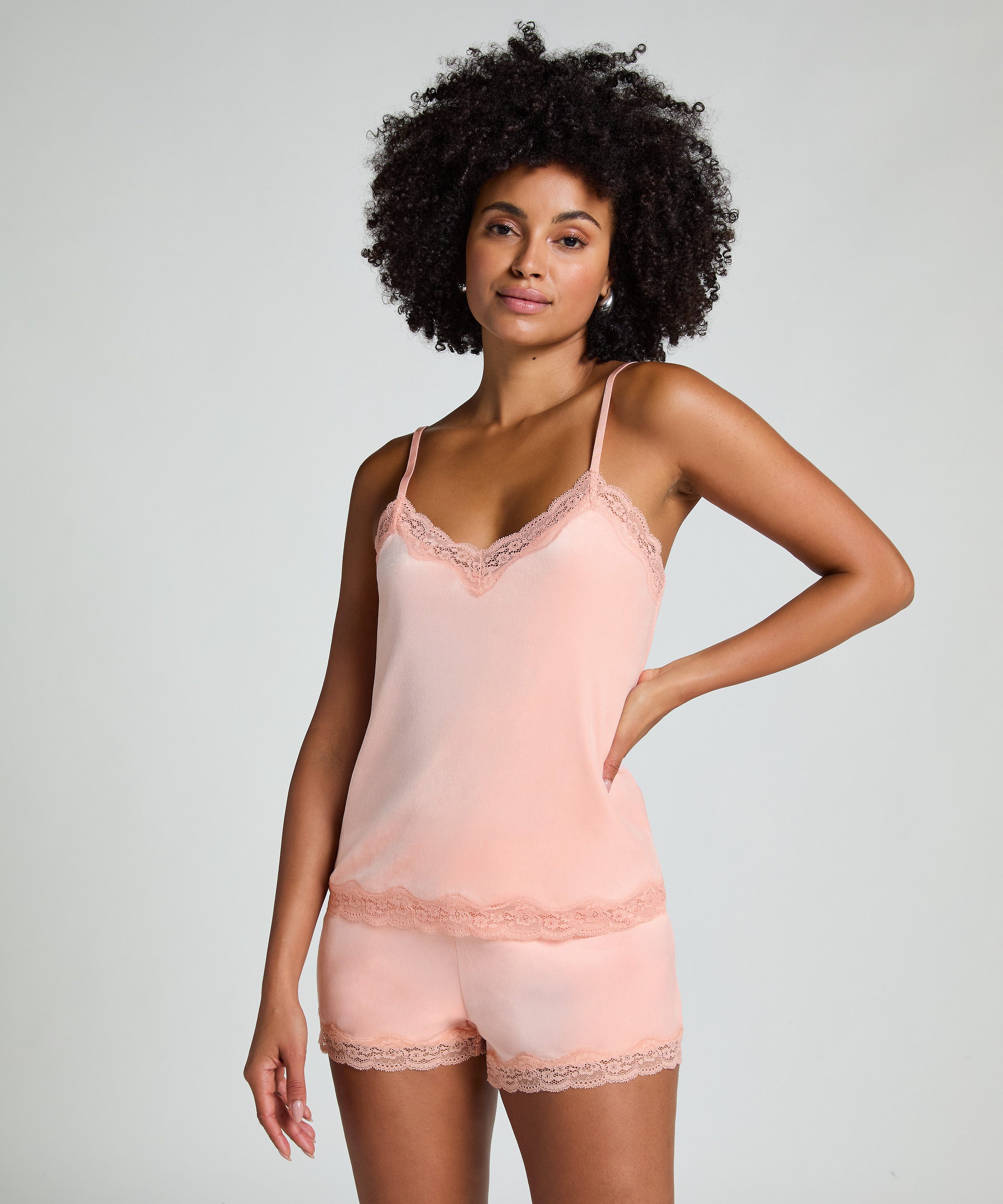 Velours Lace Cami Top, Pink, main