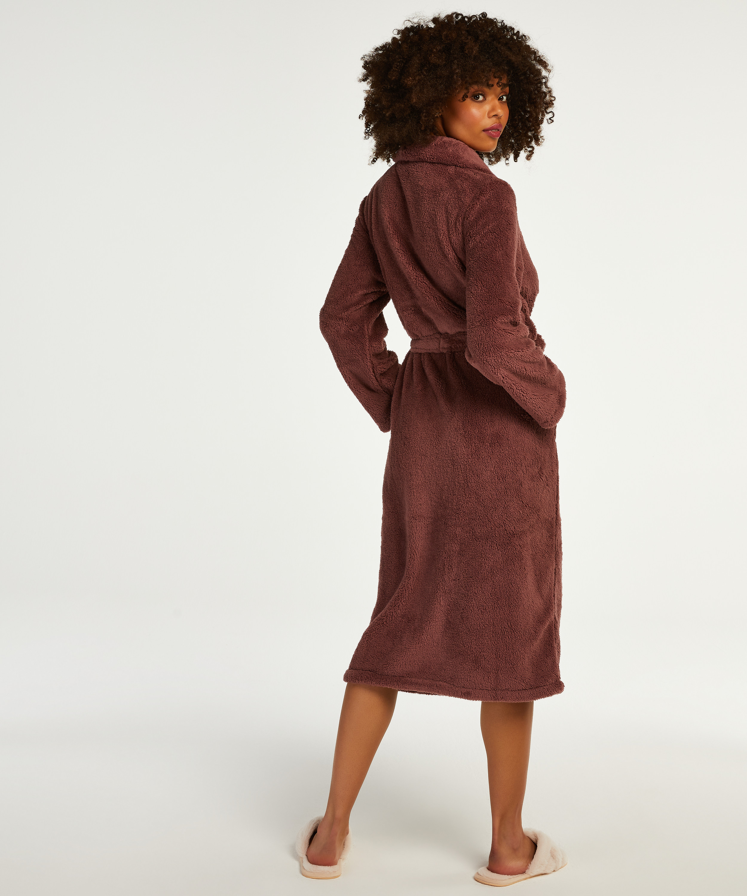 Long Fleece Bathrobe, Purple, main