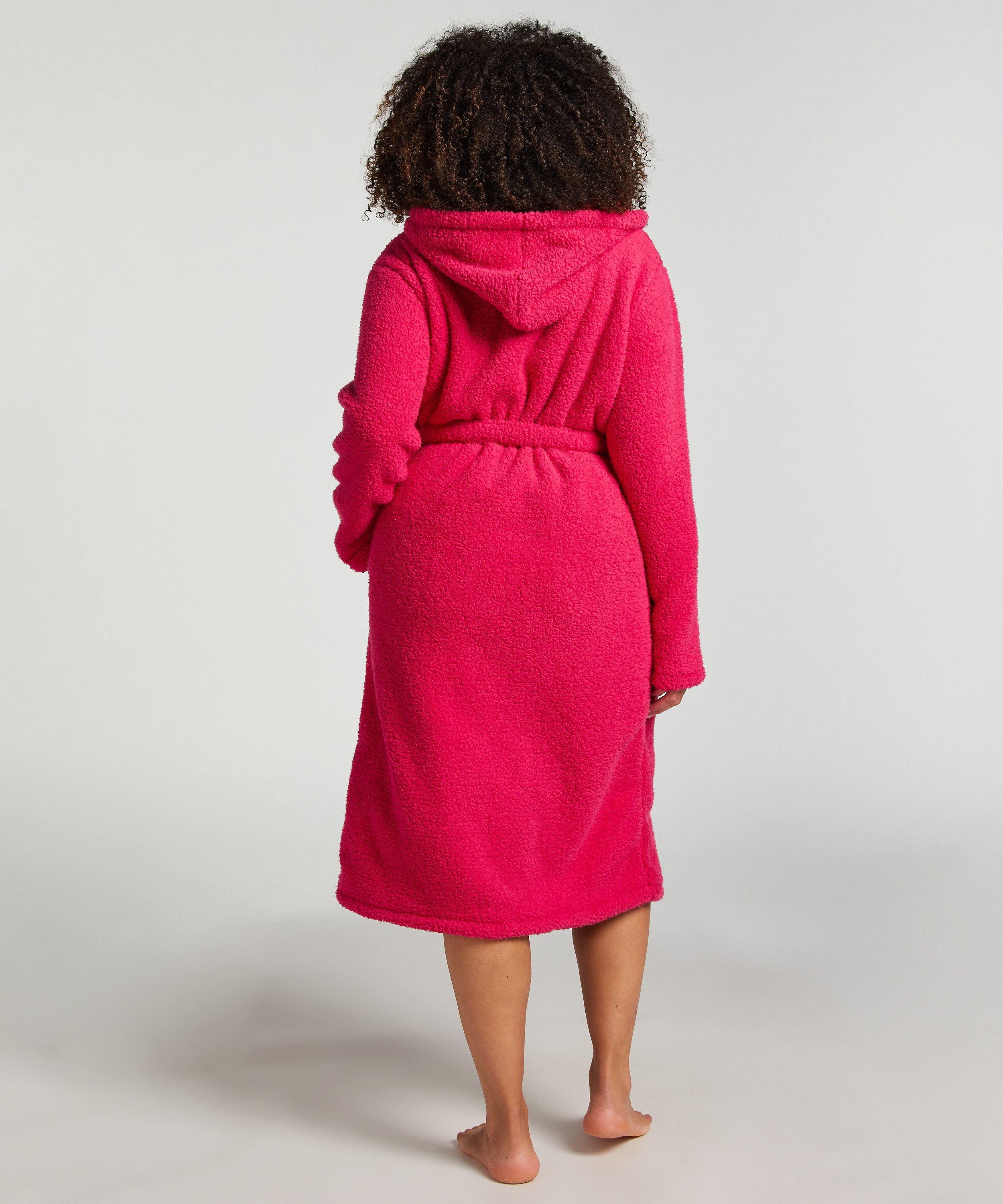 Long Fleece Bathrobe, Pink, main
